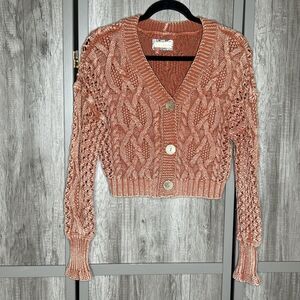 Anthropologie Pilcro Cropped Cardigan Size S Cable Knit Sweater Brown